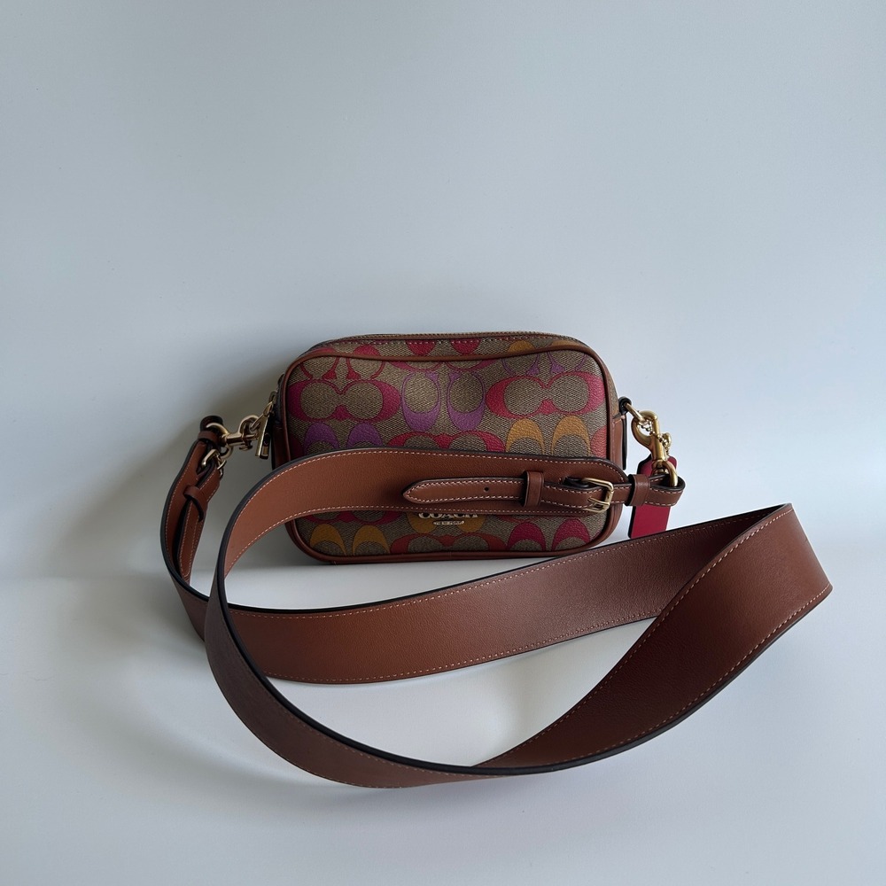 Coach Jes Crossbody 20 Rainbow Signature Canvas Leather Bag C1308 Excellent - Picture 5 of 11